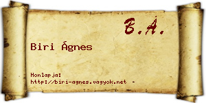 Biri Ágnes névjegykártya